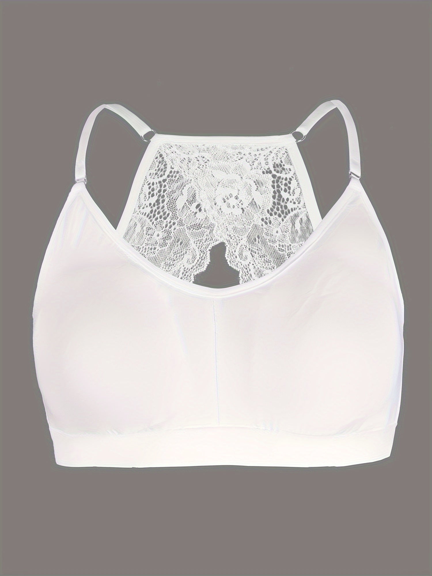 Plus Size Contrast Lace Racer Back Wireless Push Up Soft Bralette