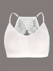 Plus Size Contrast Lace Racer Back Wireless Push Up Soft Bralette