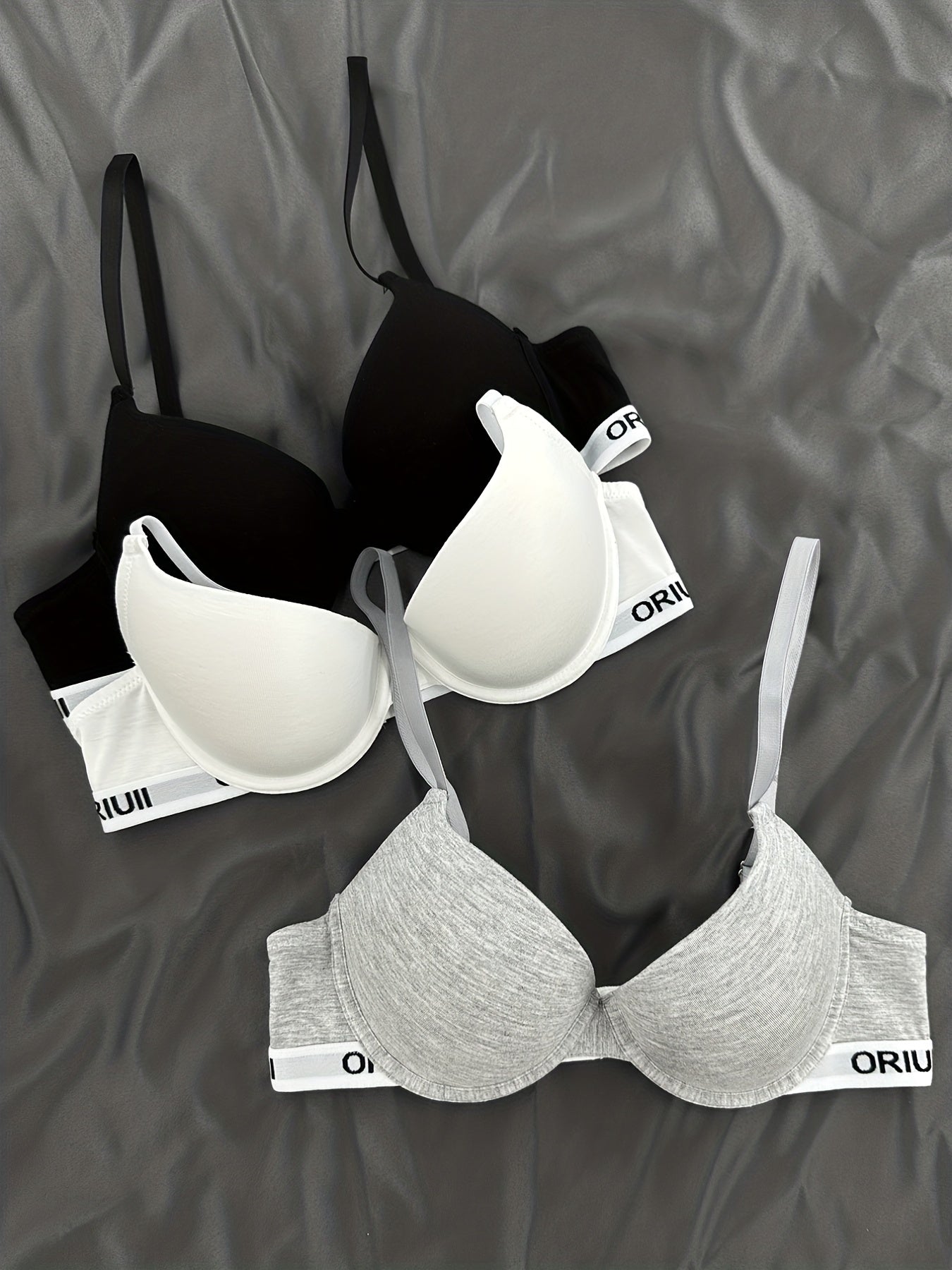 3pcs Letter Print Push Up Bras Women's Intimates