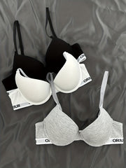 3pcs Letter Print Push Up Bras Women's Intimates