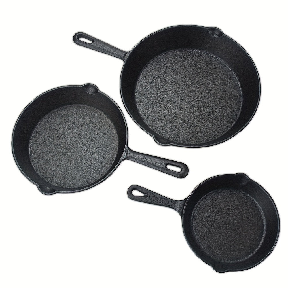 3pcs Saute Fry Pan Pre Seasoned Cast Iron Skillet Set Nonstick Frying Pan