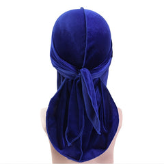 Velvet Men Durag Cap Headwrap Extra Long Tail Wide Strap Turban Hat