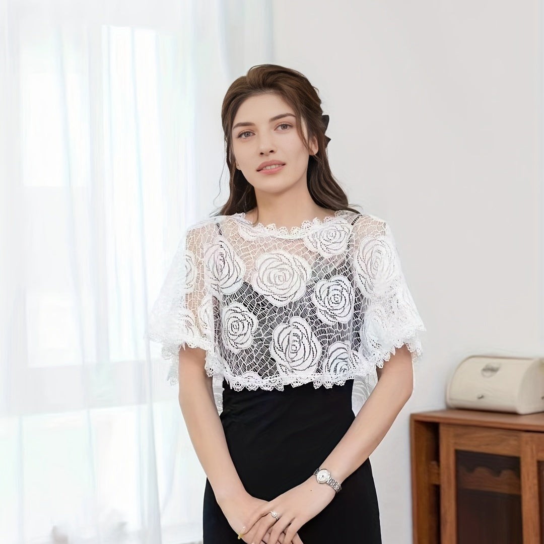 Rose Flower Thin Gauze Cape Bridal Dress Shawl