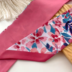 Pink Tie Dye Flower Skinny Scarf Long Ribbon Neckerchief Satin Twilly Scarf