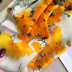 Flower Print Bandana Block Square Scarf Satin Shawl Women Windproof Head Wrap