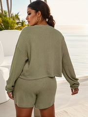 Waffle Long Sleeve Top & Drawstring Shorts Set