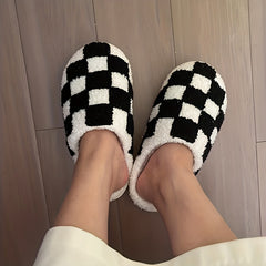 Checkerboard Pattern Slippers Plush Lined Shoes