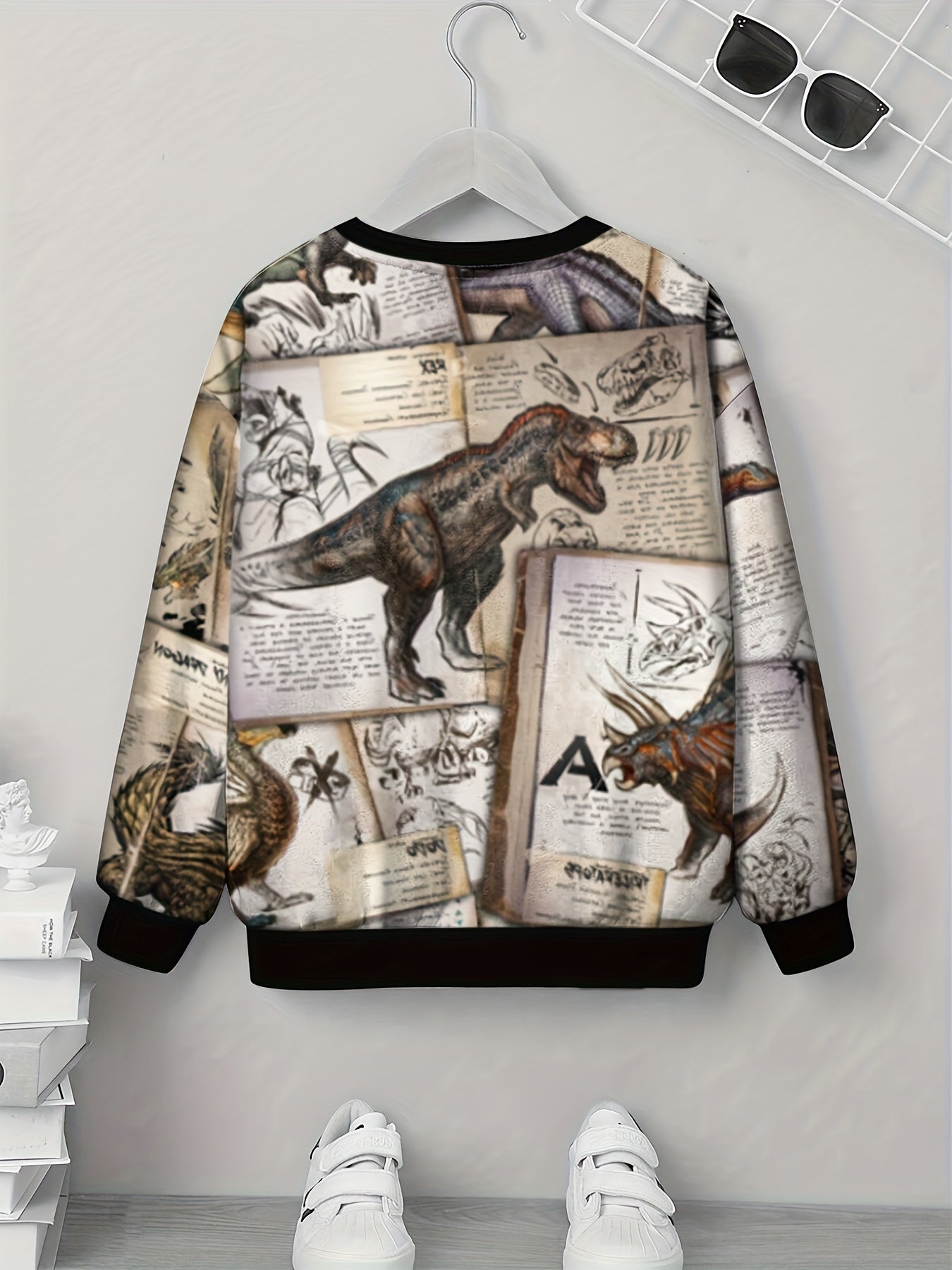 Dinosaur Print Boys Sweatshirt Long Sleeve Pullover Top