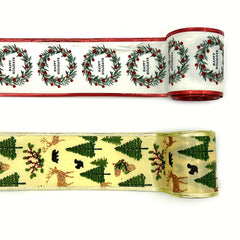 4 57 Meter Christmas Tree Elk And Happy Holidays Wired Ribbon