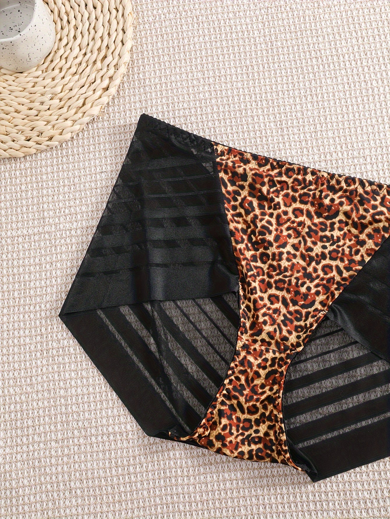 Sexy Panty Women's Plus Leopard Print Striped Mesh High Rise Brief