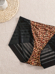Sexy Panty Women's Plus Leopard Print Striped Mesh High Rise Brief