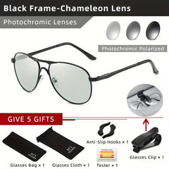 CLLOIO Men's Photochromic Lens Polarized Sunglasses Unisex Pilot Vintage
