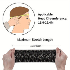 Skull Print Unisex Sports Headband Sweat Wicking Stretchy & Breathable Polyester