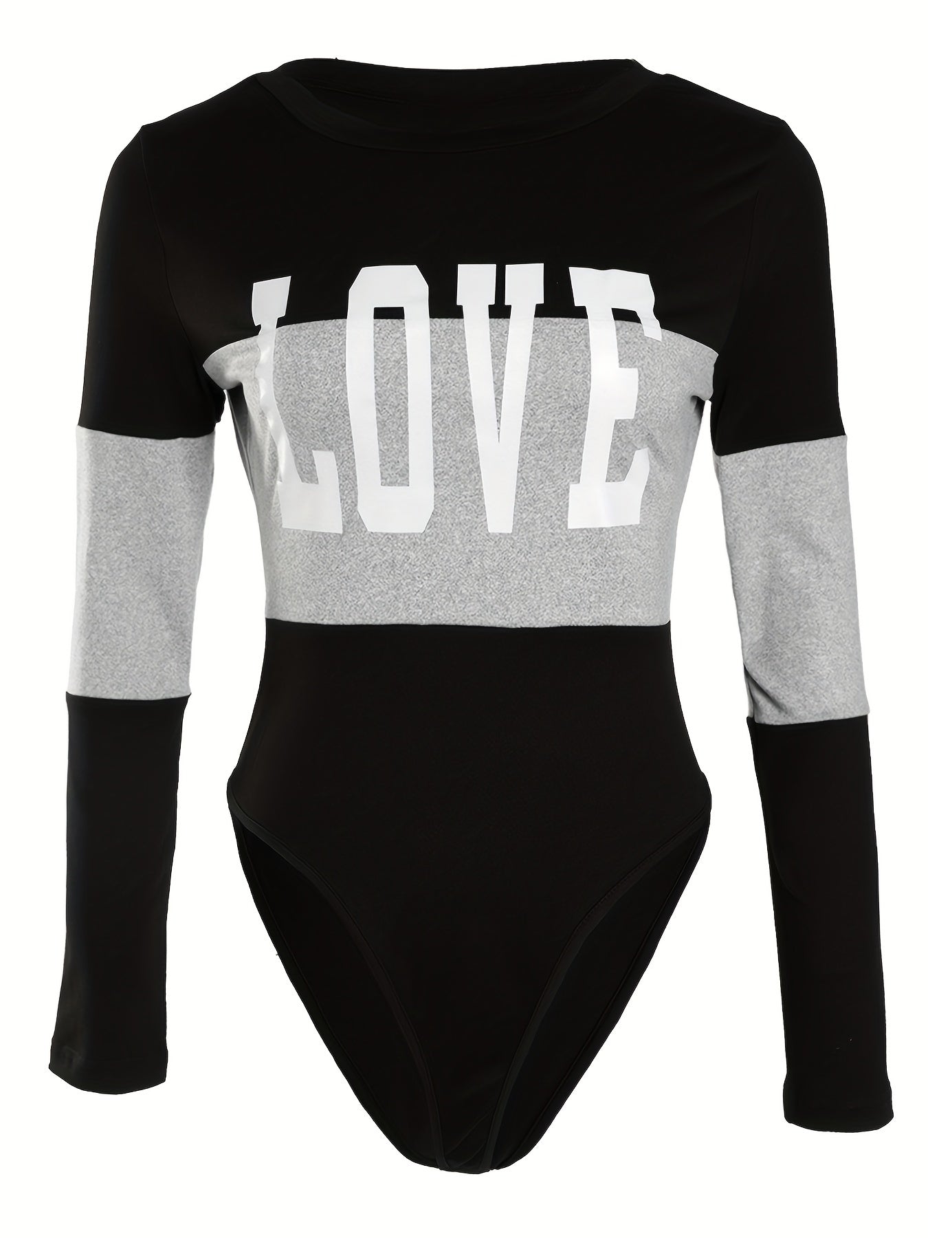 Block Letter Print Bodysuit Long Sleeve Sexy One-Piece