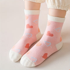 Girls Kids Pink Love Crew Socks - All Seasons Comfortable Socks