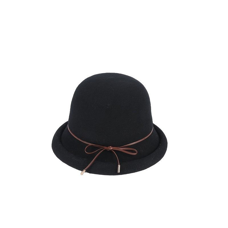Women's Cloche Hat Thick Warm Fuzzy Bucket Hat with Bow Tie Decoration
