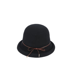 Women's Cloche Hat Thick Warm Fuzzy Bucket Hat with Bow Tie Decoration