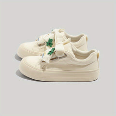 Women's Bear Decor Platform Canvas Sneakers Lace Up Skate Shoes