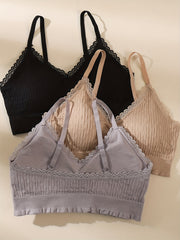 3pcs Lace Wireless Bras, Comfy & Breathable Intimates