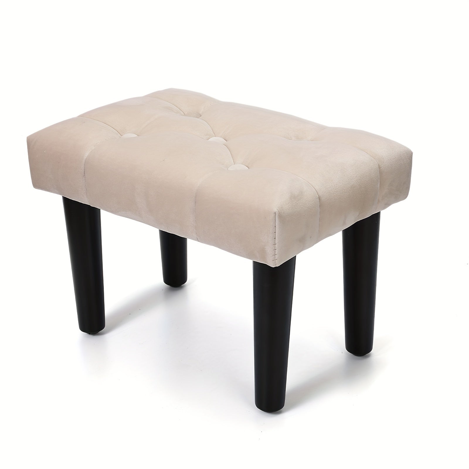 Velvet Small Footstool Ottoman with Wood Legs