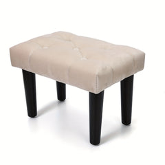 Velvet Small Footstool Ottoman with Wood Legs