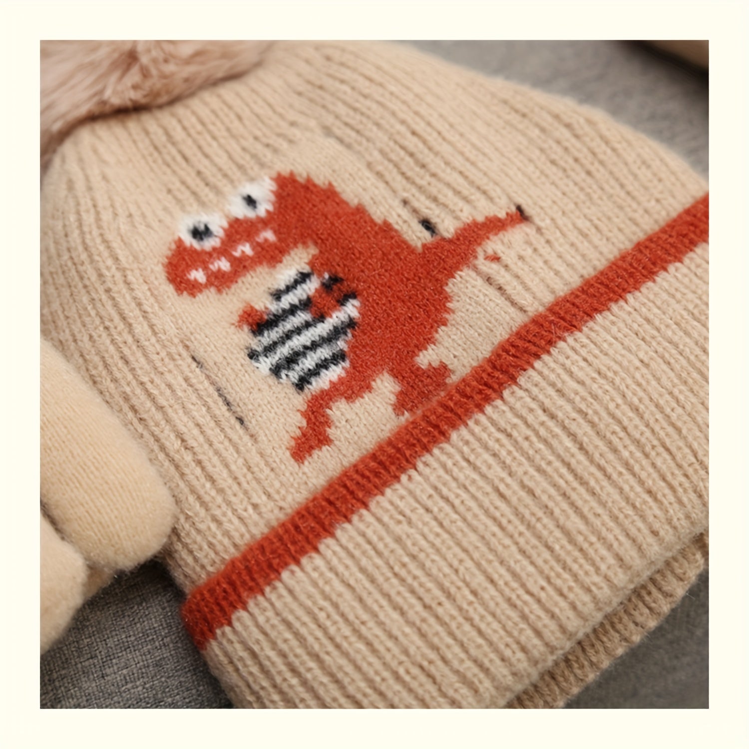 Kids Dinosaur 3-Piece Knit Set: Hat, Scarf, Gloves