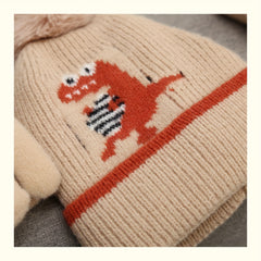 Kids Dinosaur 3-Piece Knit Set: Hat, Scarf, Gloves