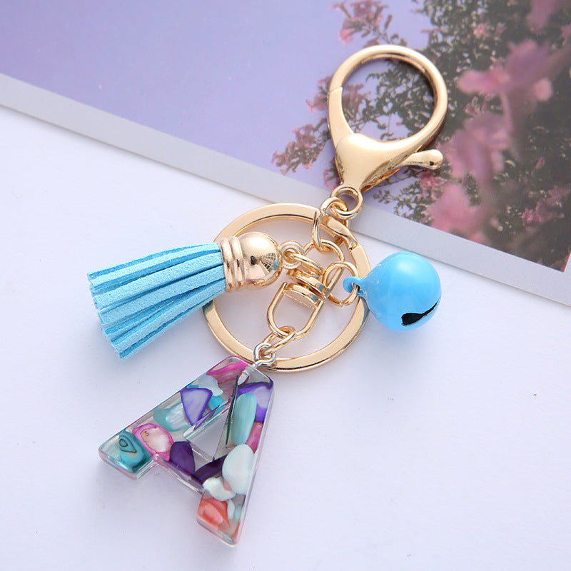 Tassel Bell Keychain Multicolor Resin A Initials Alphabet Bag Charm Women Key