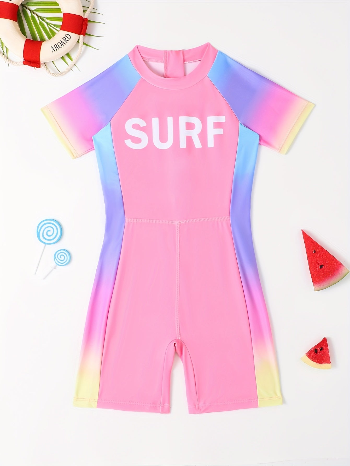 Girls One Piece Swimsuit Short Sleeve Boxer Bathing Suit Summer Kids Clothes
