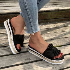 Women's Bowknot Espadrilles Slippers Open Toe Platform Anti skid Slides