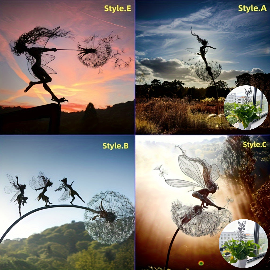Fairy On Dandelion Metal Garden Stake for Outdoor Decor