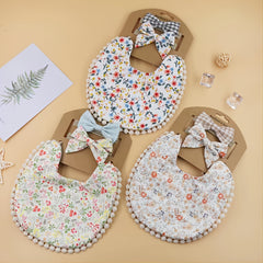 Cute Baby Bib & Headband Set Cotton Linen Double Sided Protection