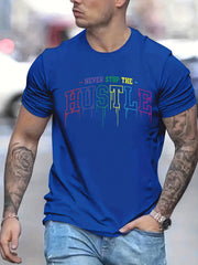 Men's Hustle Print Graphic Crew Neck T-shirt for Summer