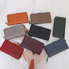 Women's Double Layer Leather Wallet Zippered Phone Holder Light Brown