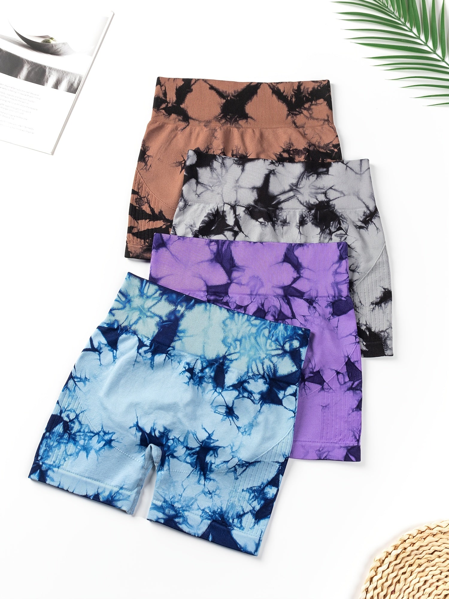 4-Pack Tie Dye Yoga Shorts High Waisted Activewear