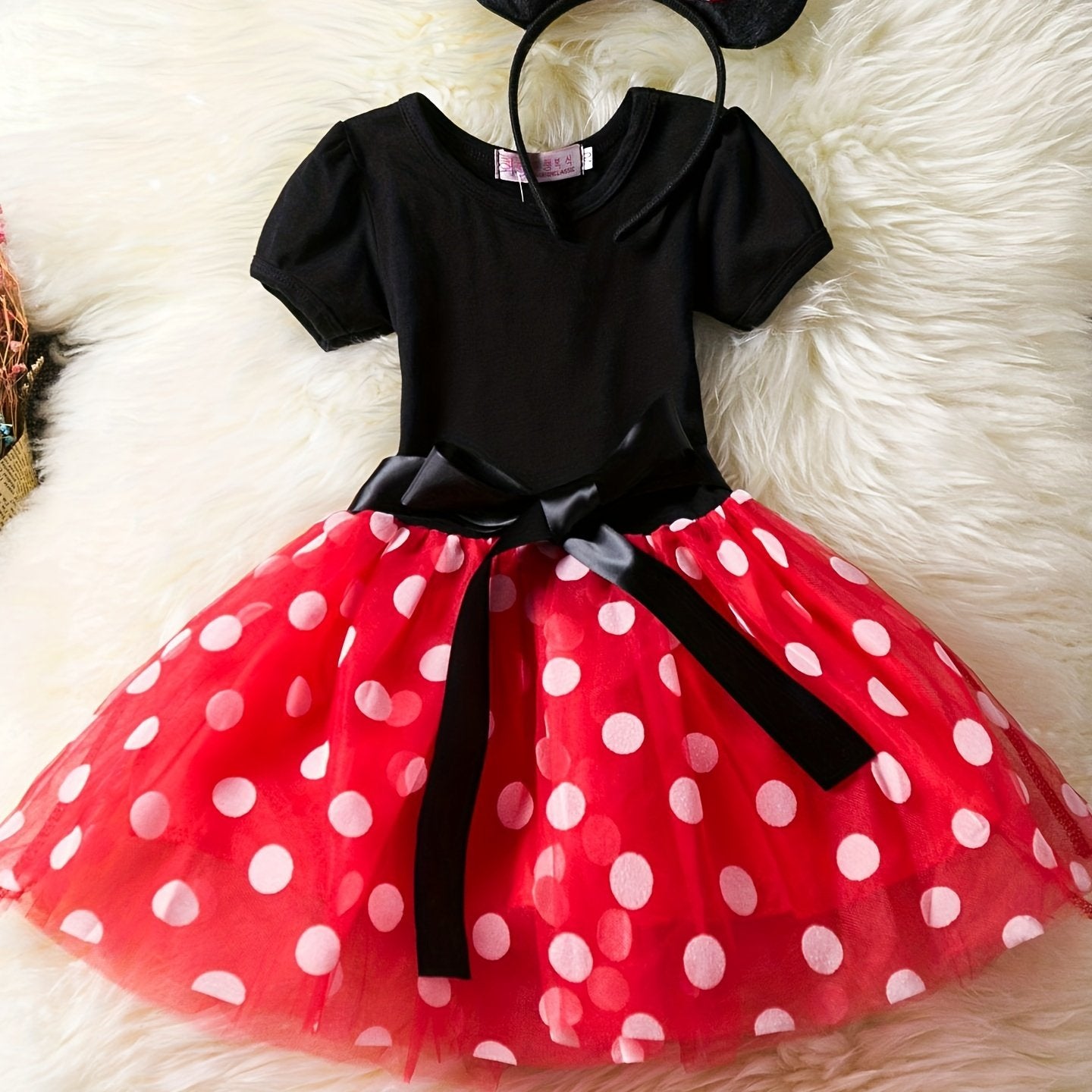 Polka Dot Princess Skirt with Bow Dress and Headwear