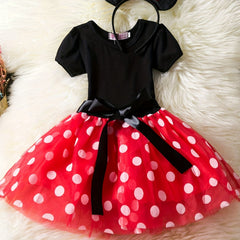 Polka Dot Princess Skirt with Bow Dress and Headwear