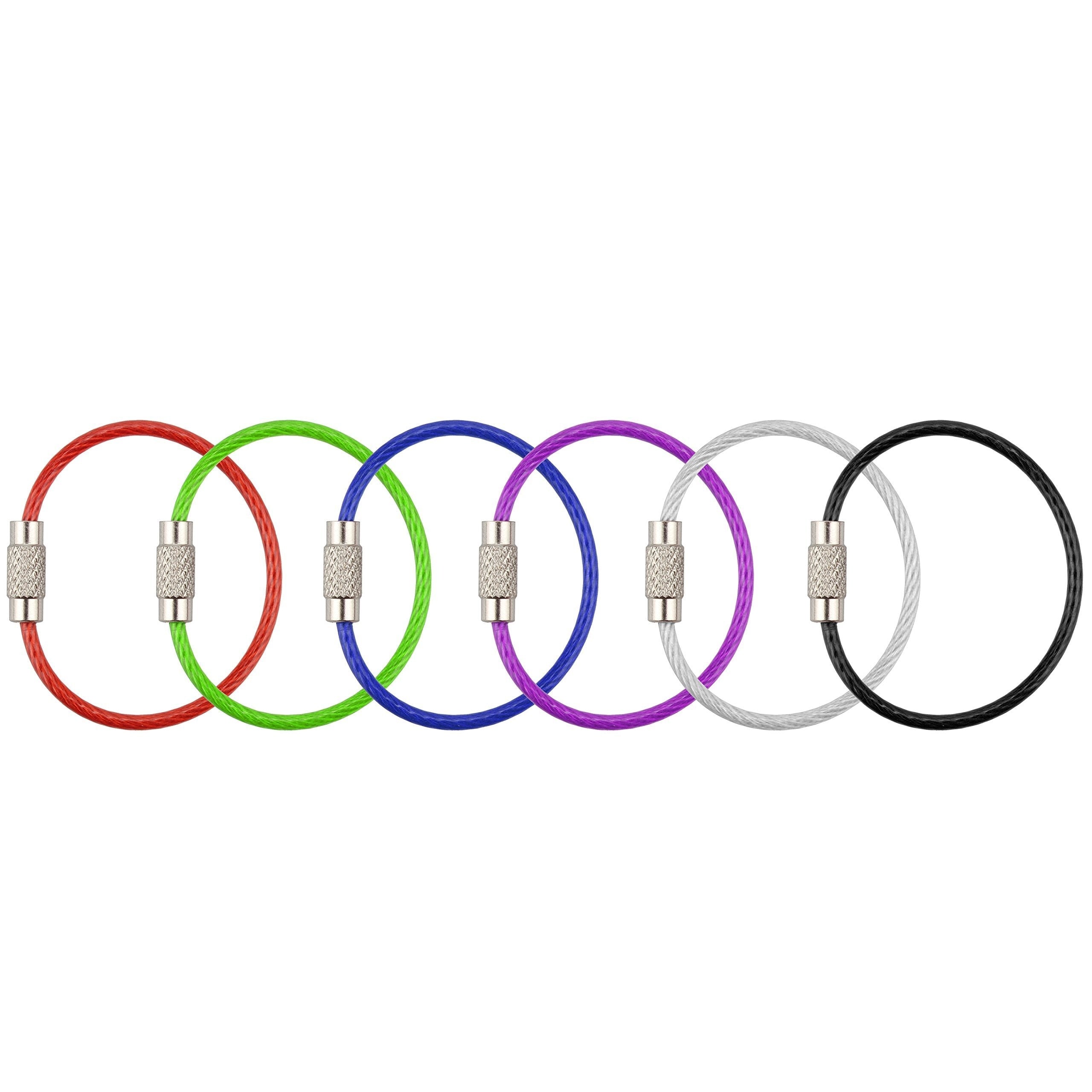 12pcs Stainless Steel Wire Key Chain Cable Metal Key Ring Loop Multicolor
