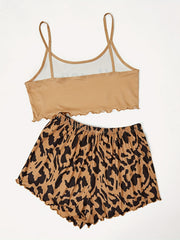 Women's Letter Print Cami & Leopard Shorts Pajama Set