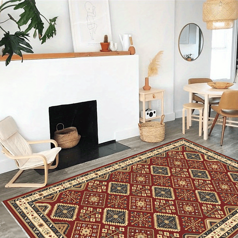 Dark Red American Classic Pattern Large Carpet Soft Area Carpet