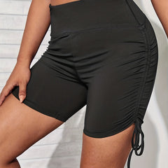 Ruched Lace Up High Waist Yoga Biker Shorts