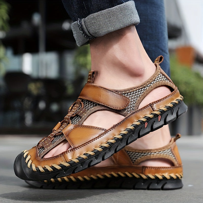Men's Mesh Closed Toe Hook & Loop Sandals Beach Shoes Summer