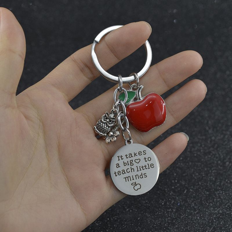 Stainless Steel Owl Keychain with Flower Charm - Perfect Gift for Teachers