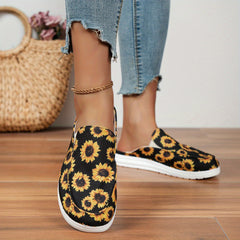 Women's Sunflower Print Mules Sneakers Slip On Loafers