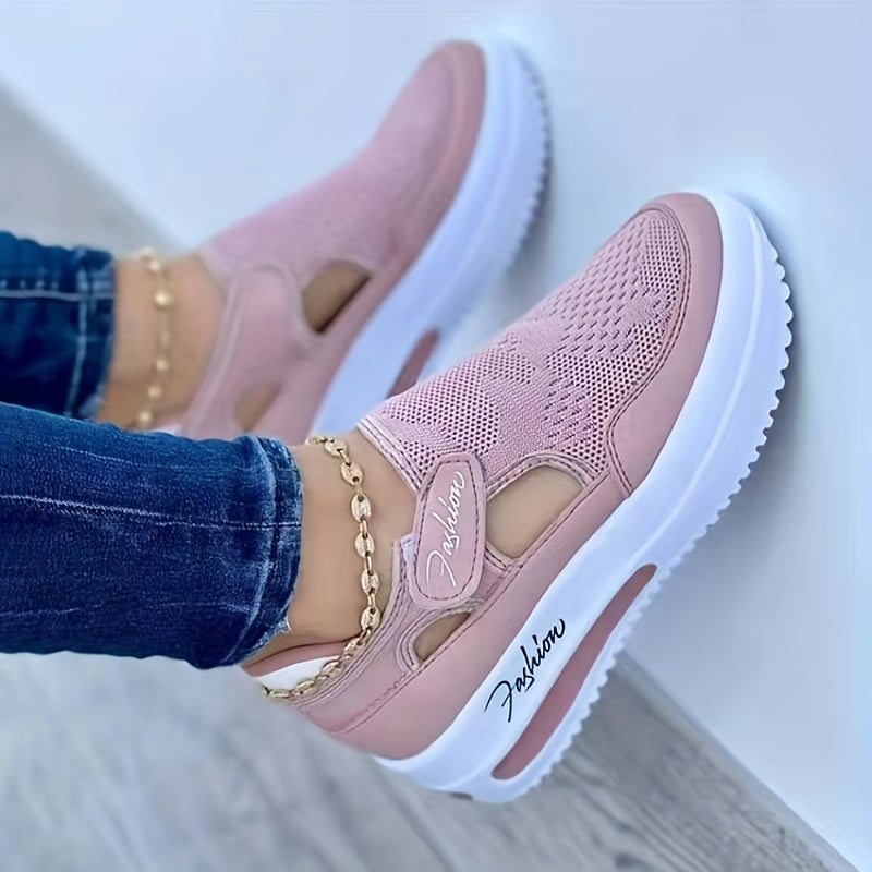 Women's Platform Mesh Shoes Breathable Hook & Loop Low Top Sports Shoes