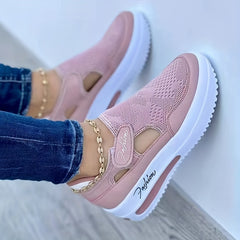 Women's Platform Mesh Shoes Breathable Hook & Loop Low Top Sports Shoes