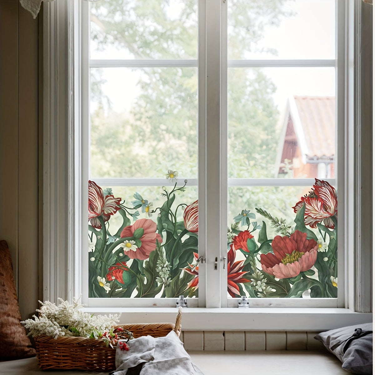Colorful Flower Window Stickers Waterproof Static Cling