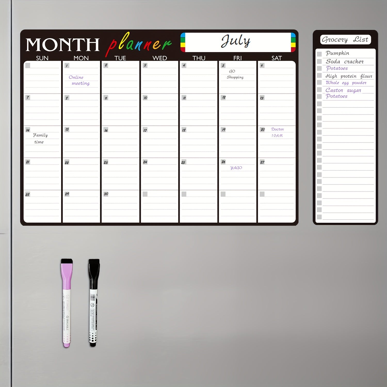 Magnetic Dry Erase Monthly Calendar 43cmx30cm + List Pad + 2 Markers