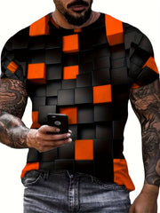 Men's Geo Graphic Tee Outdoor Casual Vision Crew Neck Short Sleeves