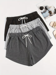 3 Pack Plus Size Basic Shorts Set Solid Plain Elastic Drawstring Shorts